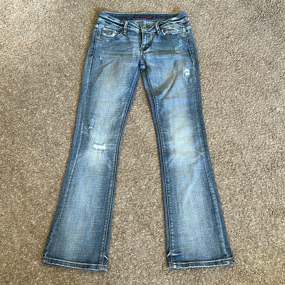 vintage distressed faded bootcut jeans